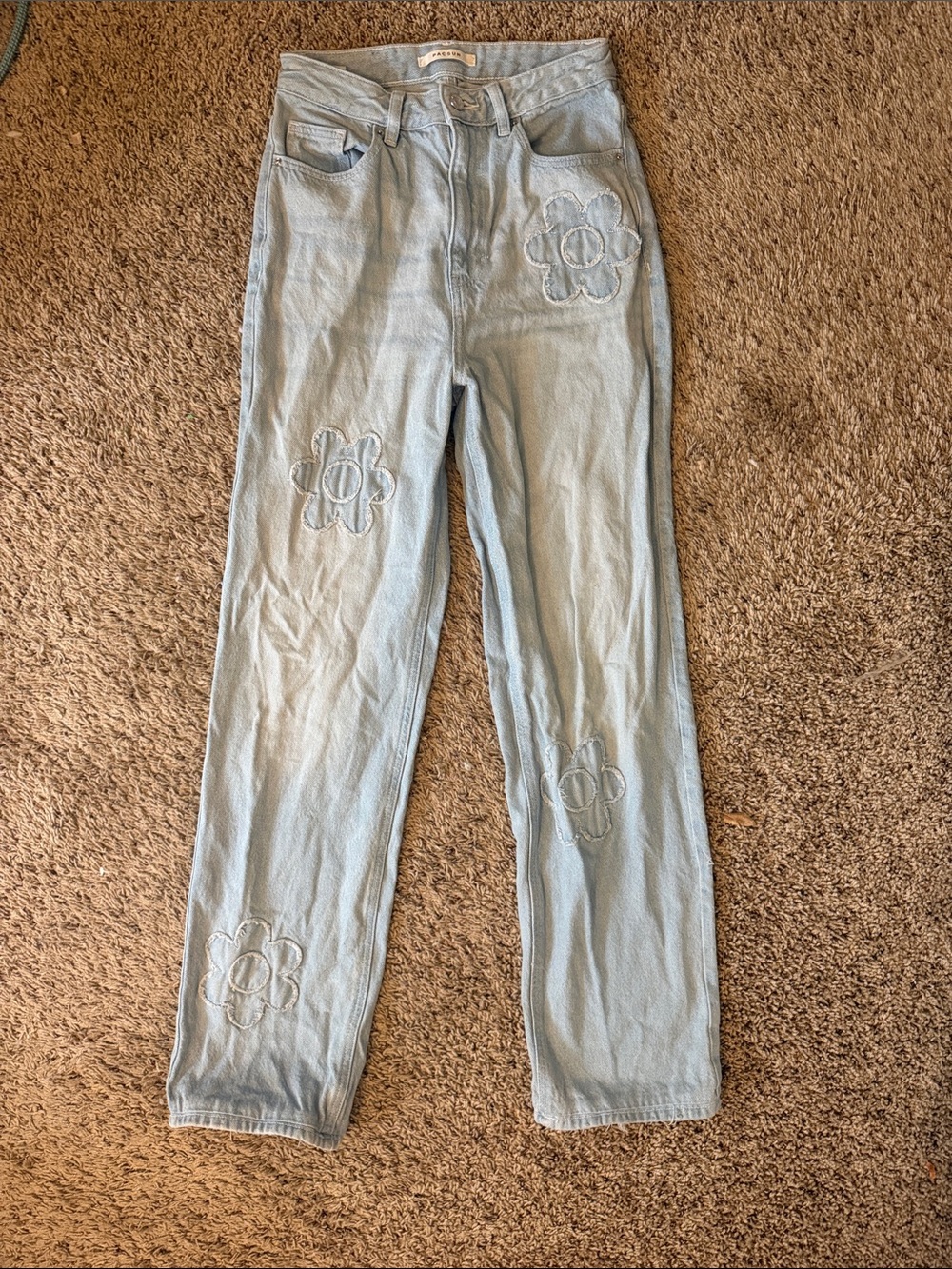 PacSun Light Blue Floral Applique Straight Leg Jeans
